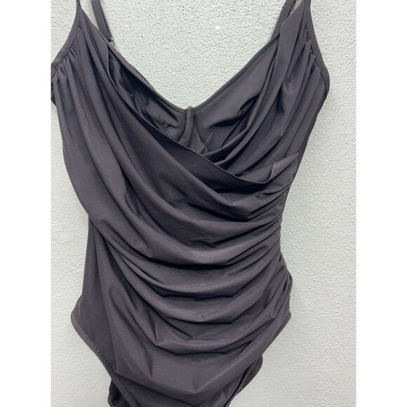 Miraclesuit Ruched One Piece Swimsuit 14 Slimming Twist Front Brown Underwire - Picture 2 of 7